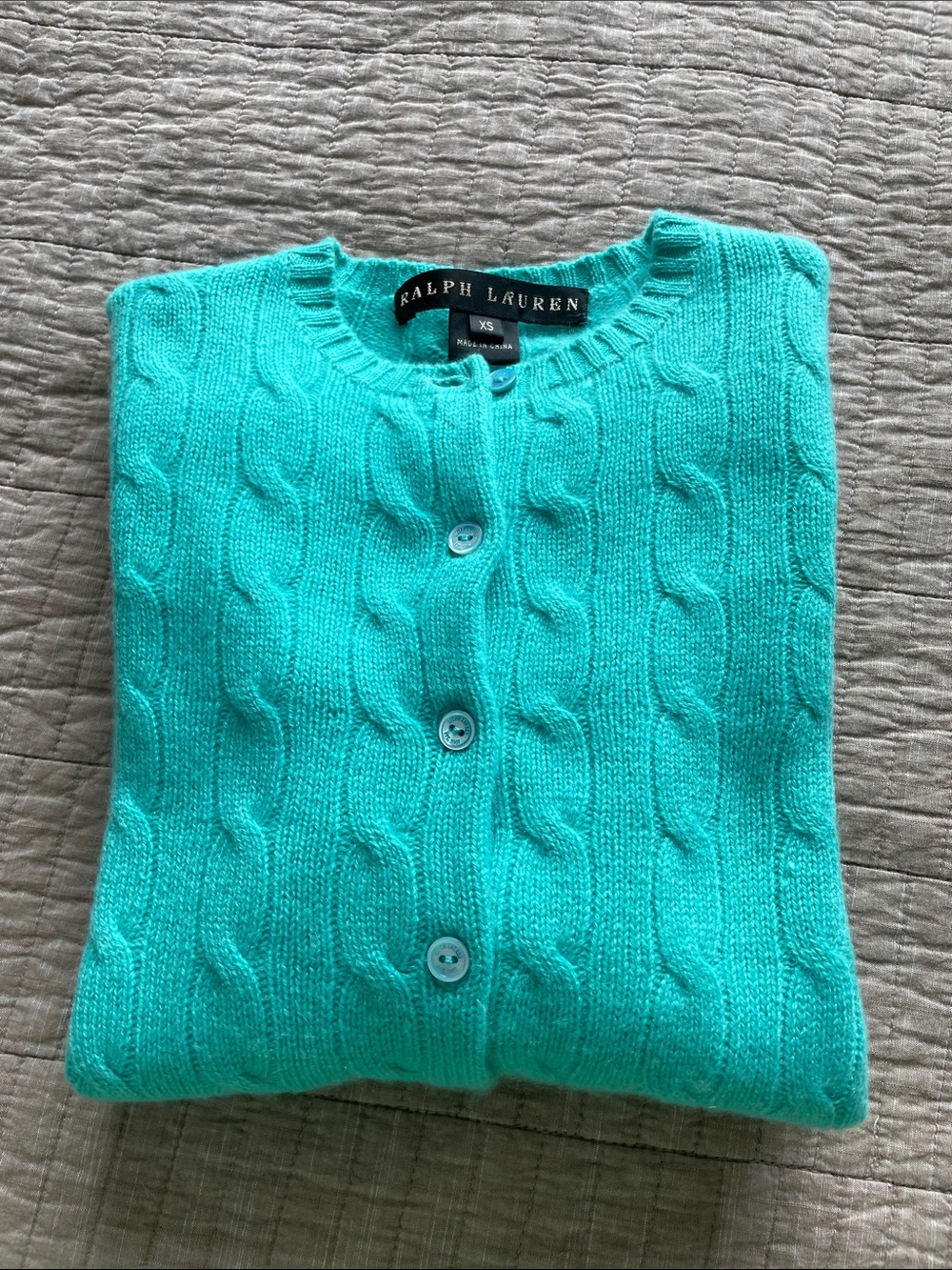 Ralph Lauren Women’s Teal Cable Knit Button-Up Cardigan